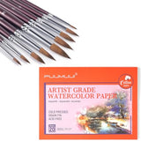 Fuumuui 9pcs Sable Watercolor Brushes Detail to Mop Kolinsky Sable Brushes with 20 Sheets 9" x 12" 100% Cotton Cold Pressed 140LB/300GSM Watercolor Fuumuui