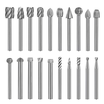 20PCS HSS Rotary Burr Set, Carving Bits and Engraving Router Bit Set for Rotary Tool Accessories with 1/8"(3mm) Shank for Woodworking, Engraving,