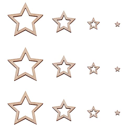 LiQunSweet 100 Pcs Hollow Star Unfinished Blank Wood Cutout Slice Piece Ornaments for Craft Project and Christmas Party Wedding Decoration