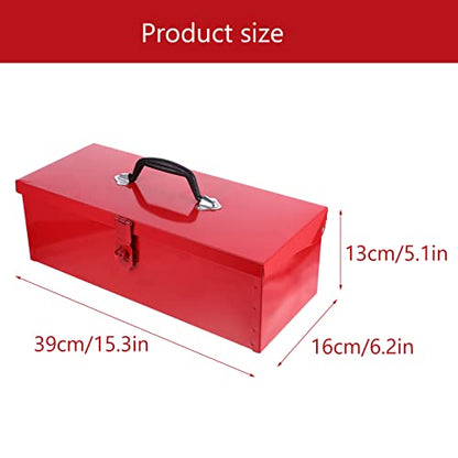 Generic Iron Sheet Tool Box Red Metal Tool Box Metal Household Tool Storage Case with Metal Latch Closure Storage Container, 39X16CM, U181056OK14ZR