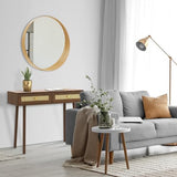 Atlantic Natural Rattan Panels with Storage Loft & Luv Remy Boho Mid-Century Console Entryway Table, Walnut Atlantic