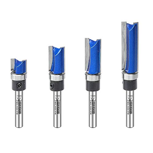 KOWOOD Plus Pattern Flush Trim Router Bit Set, 1/4 Inch Shank, Top Bearing Flush Trim Bit Kit. Cutting Height in 25/64”, 3/4”, 1”, 1-1/2”. With - WoodArtSupply