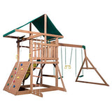 Backyard Discovery Mount McKinley All Cedar Wood Swing Set, Playground for All Kids Age 3-10, Rock Wall, Wave Slide, Fort, Double Rock Climber and Backyard Discovery