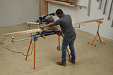 BORA Portamate Heavy Duty Folding Miter Saw Stand with Wheel Kit and Adjustable Pedestal Roller, Heavy Duty Pro Workstand with Additional Outfeed Bora