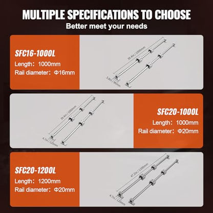 VEVOR Linear Rail Slide 2PCs 20mm x 1200mm Linear Bearing Slide Set with 4Pcs Block Bearings SC20UU+4Pcs Shaft Support Linear Shaft CNC Parts Kits - WoodArtSupply