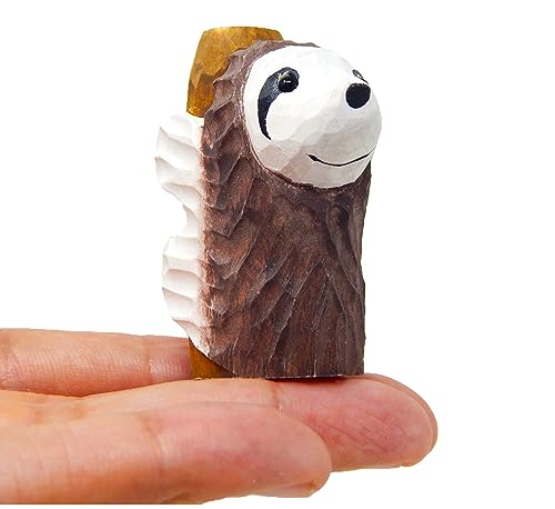 Selsela Sloth Figurine Statue Decor Small Animal Sculpture Art Wood Carving Miniature Selsela