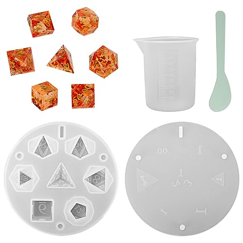 DND Dice Mold for 7 Polyhedral Sharp Edge Dice Set - Reusable Silicone Dice Making Mould with Resin Casting Tools - Custom Your Dice Molds for BiiSaa