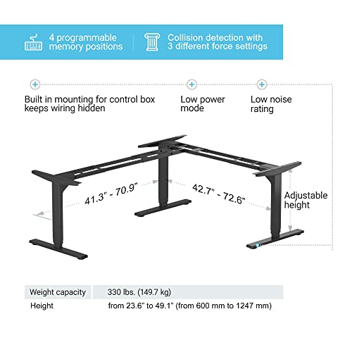 Standing Desk Corner Frame. Adjustable Height and Width Legs with Triple Electric Motors for Home Office L Shaped Desk FLT-05 Black PROGRESSIVE AUTOMATIONS