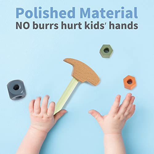 ROBOTIME Tool Bench Set for Toddlers - Mini Wooden Work Bench for Kids, Construction Toys w/Wooden Tools, Educational Pretend Play Gift Building Toy ROBOTIME