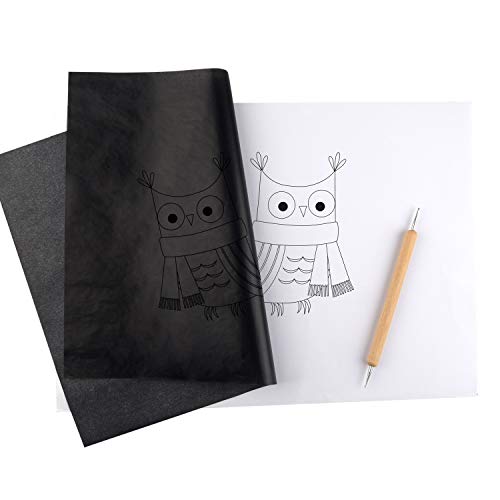 TUPARKA 120 Sheets Carbon Copy Paper with Embossing Stylus 5PCS Black Transfer Paper Tracing Paper for Wood Tracing Tattoo Stencil Copy Accessory