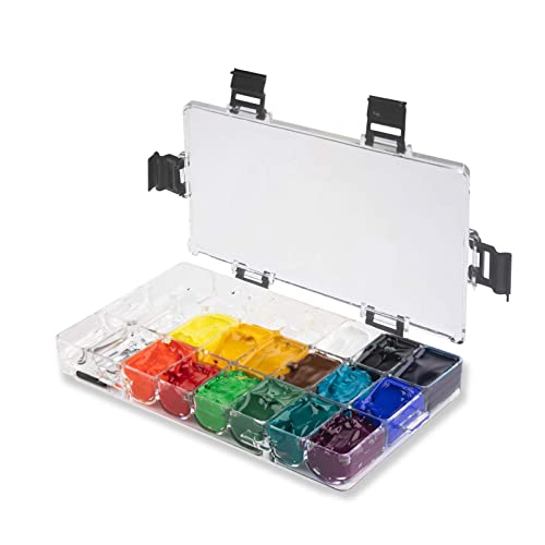 Falling in Art Airtight Paint Palette, 24-Well Storage Palette Box with Thumb Grip, Leakproof Travel Palette Case for Watercolor, Acrylic Paints, Falling in Art