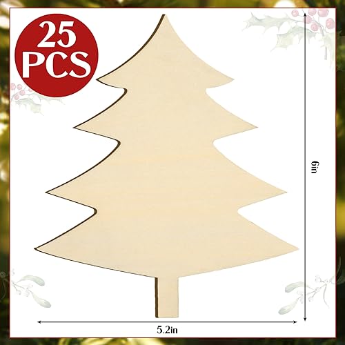 Hiboom 25 Pack Wooden Christmas Tree Cutouts 6 x 5.2 Inches Blank Christmas Unfinished Wood Tree Shape Ornaments for Xmas Crafts DIY Painting Wedding