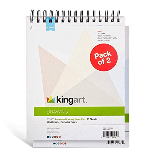 KINGART 8” x 10” Wire Bound Drawing Paper Pads, 70 lbs., Set of 2, (641-2) White KINGART