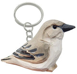 Selsela Mockingbird Keychain Ring Hook Clip Gray Bird Charm Miniature Wood Mini Figurine Small Animal Selsela