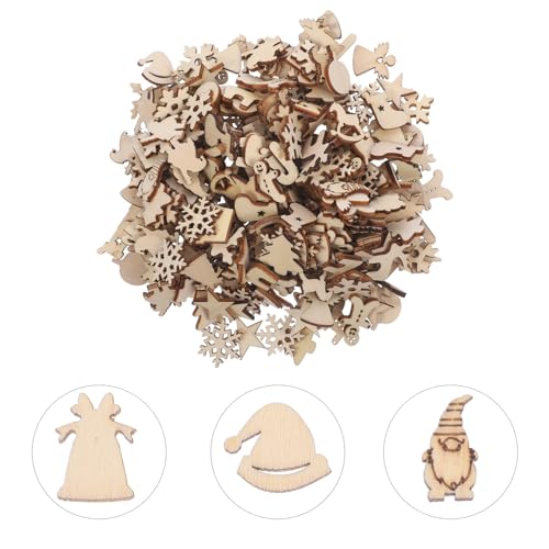 VOSAREA 300pcs Unfinished Mini Wooden Christmas Ornaments DIY Blank Wood Slice Cutout Gift Tag Christmas Craft for Holiday Winter Xmas Tree Hanging