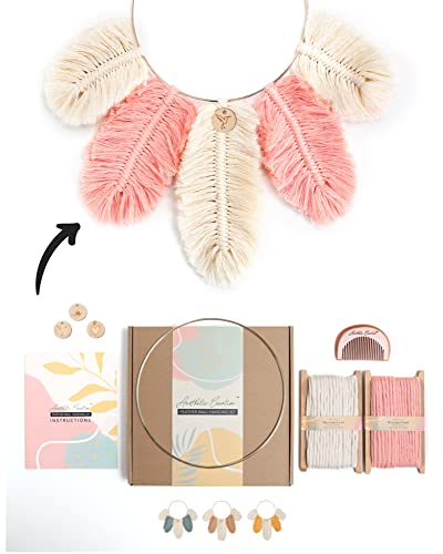 DIY Macrame Kit, Feather Dream Catcher Wall Hanging Kits for Teens & Adult Beginners, Craft Supplies for Boho Art Project-Macrame Cord, Gold Hoop, Aesthetic Creative