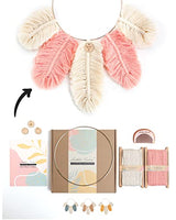DIY Macrame Kit, Feather Dream Catcher Wall Hanging Kits for Teens & Adult Beginners, Craft Supplies for Boho Art Project-Macrame Cord, Gold Hoop, Aesthetic Creative