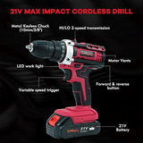 BeHappy Cordless Drill Set, 21V Power Drill Kit, Electric Power Drill Set with 2 Batteries and Charger, 25+3 Torque Setting, 2 Speed, 315 In-lb, LED, BeHappy