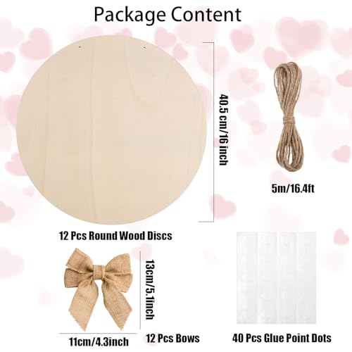 12 Pcs 18 Inch Wood Circles for Crafts Unfinished Round Wood Discs Blank Wood Rounds Slices Round Wooden Door Hanger Signs with Bows, Twine and Glue AWIZOM