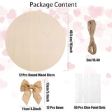 12 Pcs 18 Inch Wood Circles for Crafts Unfinished Round Wood Discs Blank Wood Rounds Slices Round Wooden Door Hanger Signs with Bows, Twine and Glue AWIZOM