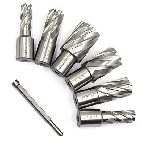 OSCARBIDE Annular Cutter Set 7 Pieces 3/4" Weldon Shank 1"Cutting Depth,1/2 to 1-1/16 inch Diameter,2 Flats Annular Cutters HSS Mag Drill Bits Kit OSCARBIDE