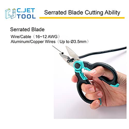 C.JET TOOL 6" Stainless Electrician Scissors Heavy Duty Professional for Aluminium Copper Soft Cable (Turquoise) - WoodArtSupply