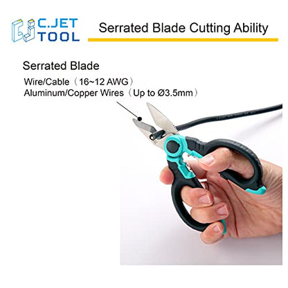 C.JET TOOL 6" Stainless Electrician Scissors Heavy Duty Professional for Aluminium Copper Soft Cable (Turquoise) - WoodArtSupply