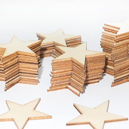 HADDIY 1 Inch Small Wooden Stars for Crafts,200 Pcs Unfinished Wood Star Cutouts Ornaments for Wooden Flags Making and Art Craft HADDIY