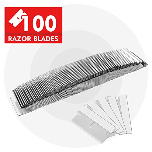WORKPRO 100-Pack Single Razor Edge Blades, Industrial Scraper Razor Blades, High Carbon Steel One Edge Razor Blades WORKPRO