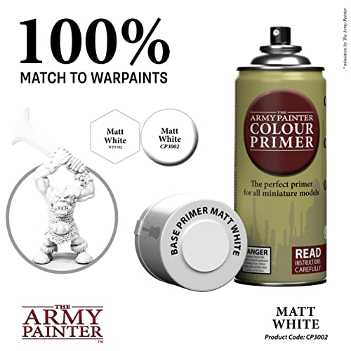 The Army Painter Color Primer Spray Paint, Matt White, 400ml, 13.5oz - Acrylic Spray Undercoat for Miniature Painting- Spray Primer for Plastic - WoodArtSupply