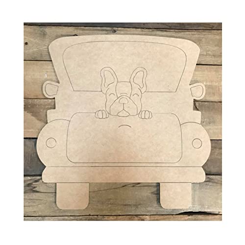 English Bulldog Truck Wood Craft,Unfinished Wooden Cutout Art,DIY Wood Sign, Inspirational Farmhouse Wall Plaque,Rustic Home Decor for Home Laundry Arupkeer