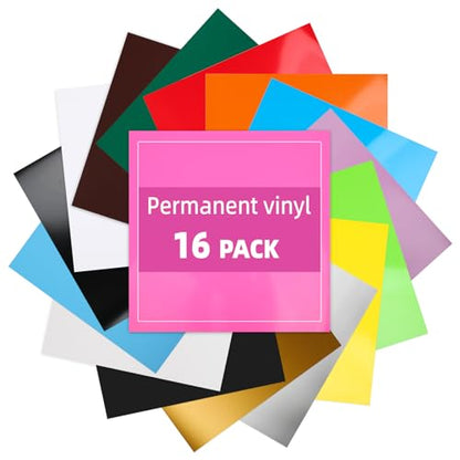 16 Pack Permanent Vinyl Bundle - Self Adhesive Vinyl Sheets for Cricut, Permanent Outdoor Vinyl Sheets for Home Decal, Mug, Ceramics,DIY Craft