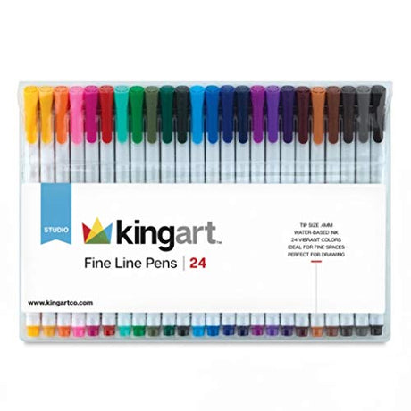 KINGART, Set of 24 Unique, Size 04 mm Fine Line Color Ink Pens, 24 Count (Pack of 1), Assorted Piece KINGART