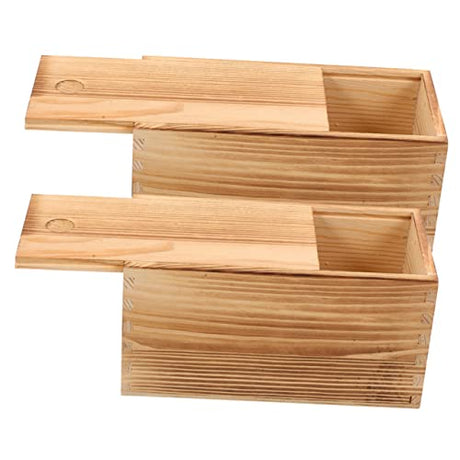 TEHAUX 2pcs Box Packing Pull Out Wooden Box Wooden Treasure Chest Box Retro Decor Wood Box Unfinished Wood Box Earring Storage Box Wooden Tea Coffee TEHAUX