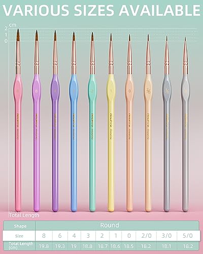 Nicpro 10PCS Micro Fine Detail Paint Brush Set, Macaron Pastel Small Miniature Fine Tip Detail Brushes Kit for Acrylic Oil Watercolor, Craft, Models, Nicpro