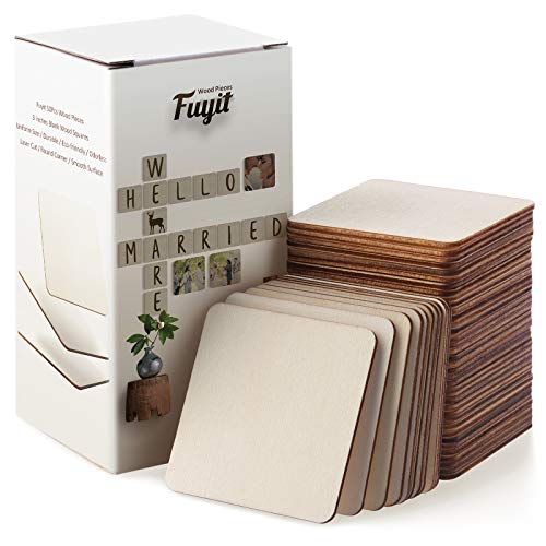 Fuyit Unfinished Wood Pieces, 50Pcs 3 x 3 Inch Blank Natural Wood Square Wooden Cutouts Board for DIY Crafts Painting, Scrabble Tiles, Coasters, Fuyit