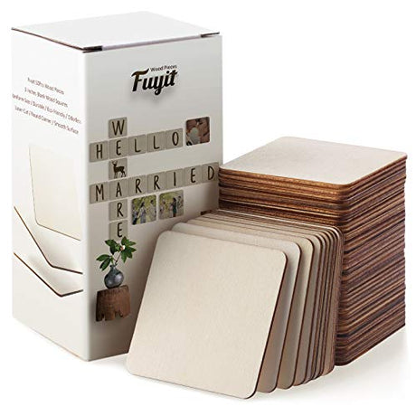 Fuyit Unfinished Wood Pieces, 50Pcs 3 x 3 Inch Blank Natural Wood Square Wooden Cutouts Board for DIY Crafts Painting, Scrabble Tiles, Coasters, Fuyit