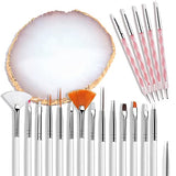 AUOCATTAIL Nail Art Design Tools 15pcs Painting Brushes Set with 5pcs 2-way Dotting Pens & A Gold-rimmed Resin Palette Nail Art Brushes Kits Nail Art AUOCATTAIL