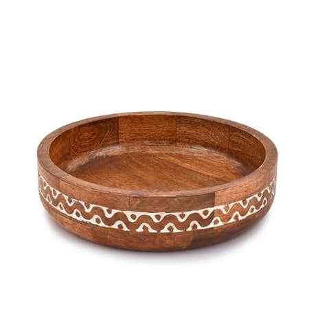 Samhita Mango Wood Round White Decorative Bowls for Rustic Home Decor Table Centerpieces Home Party Wedding Décor (10" x 10" x 2.5") Samhita