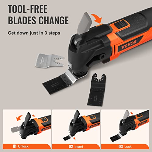 VEVOR Multitool Oscillating Tool Corded 2.5 Amp, Oscillating Saw Tool with LED Light, 6 Variable Speeds, 3.1° Oscillating Angle, 11000-22000 OPM, VEVOR