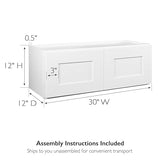 Design House Brookings Unassembled Shaker Wall Kitchen Cabinet, 30x12x12, White Design House