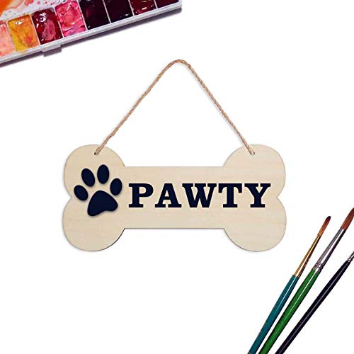 JANOU 3pcs Bone Wood Sign Blank Hanging Wooden Plaque DIY Craft Project Dog Bone Wood Sign with Rope Door Wall Art Decorative, 7.9x3.9 in JANOU