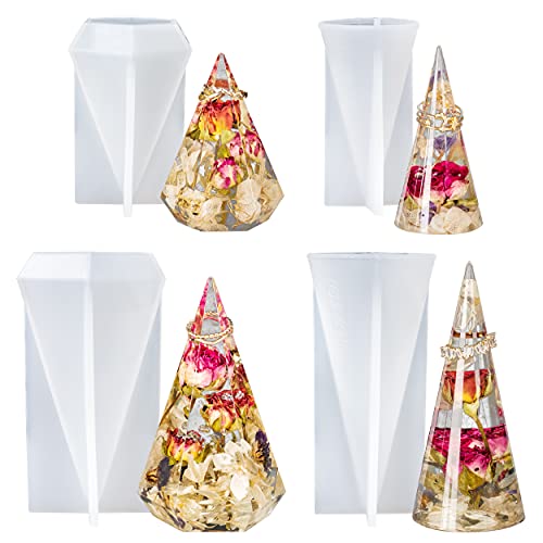 LET'S RESIN Ring Cone Resin Molds,4 Pcs Ring Holder Silicone Molds for Epoxy Resin, Ring Cone Pyramid Silicone Resin Molds for DIY Ring Stand, Ring LET'S RESIN