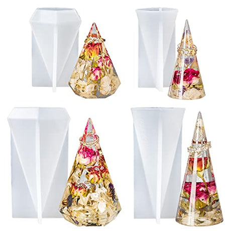 LET'S RESIN Ring Cone Resin Molds,4 Pcs Ring Holder Silicone Molds for Epoxy Resin, Ring Cone Pyramid Silicone Resin Molds for DIY Ring Stand, Ring LET'S RESIN