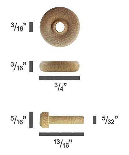 Wood Wheels - 12 Pack with Free Axle Pegs - Made in USA (.75" Diameter) Maple Landmark