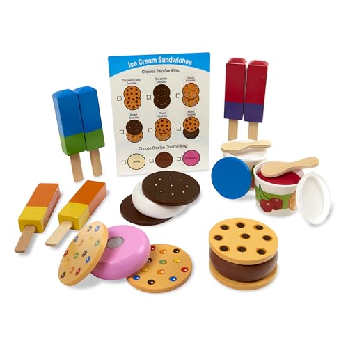 Melissa & Doug Wooden Frozen Treats Ice Cream Play Set (24 pcs) - Play Food and Accessories