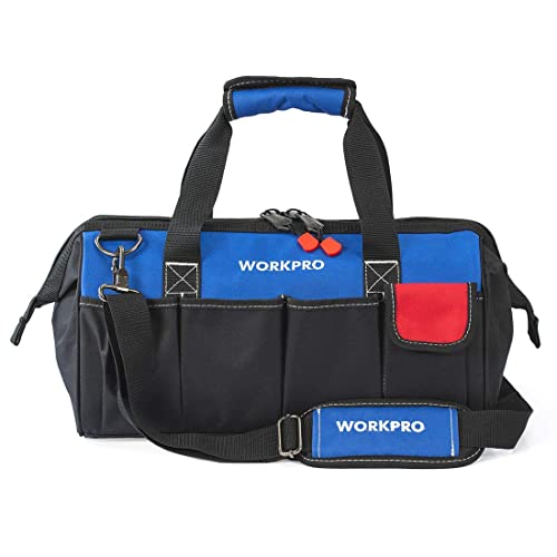WORKPRO 18-inch Close Top Wide Mouth Storage Tool Bag with Adjustable Shoulder Strap, Sturdy Bottom WORKPRO