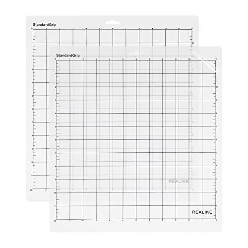 REALIKE StandardGrip Cutting Mat for Cricut Maker 3/Maker/Explore 3/Air 2/Air/One, 2 Pack 12x12 Inch Transparent Standard Grip Adhesive Sticky REALIKE