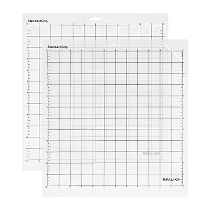 REALIKE StandardGrip Cutting Mat for Cricut Maker 3/Maker/Explore 3/Air 2/Air/One, 2 Pack 12x12 Inch Transparent Standard Grip Adhesive Sticky - WoodArtSupply