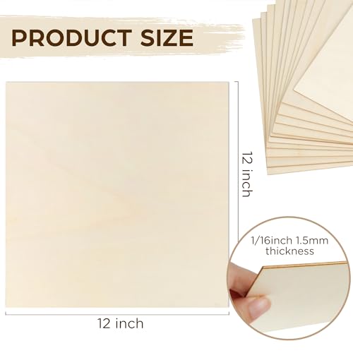 LotFancy Basswood Sheets, 12 Pack, 12 x 12 x 1/16 Inch, Plywood Sheets with Smooth Surfaces, 1.5mm Craft Wood Board for Laser Cutting, DIY - WoodArtSupply